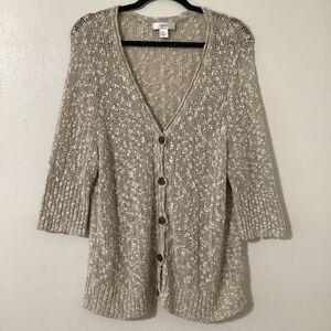 CJ Banks Oatmeal Cream Knitted Cottagecore Shabby Chic Rustic Fairy Cardigan 2X